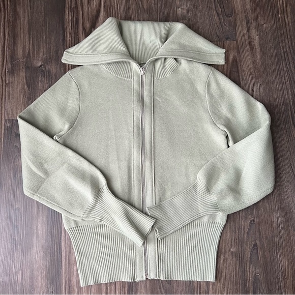 Magaschoni Sage NEW  Green Full Zip Knit Viscose Blend Cardigan Sweater - Picture 9 of 16